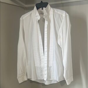Women’s White Pleated Front Button-Down Shirt by Neil Allyn